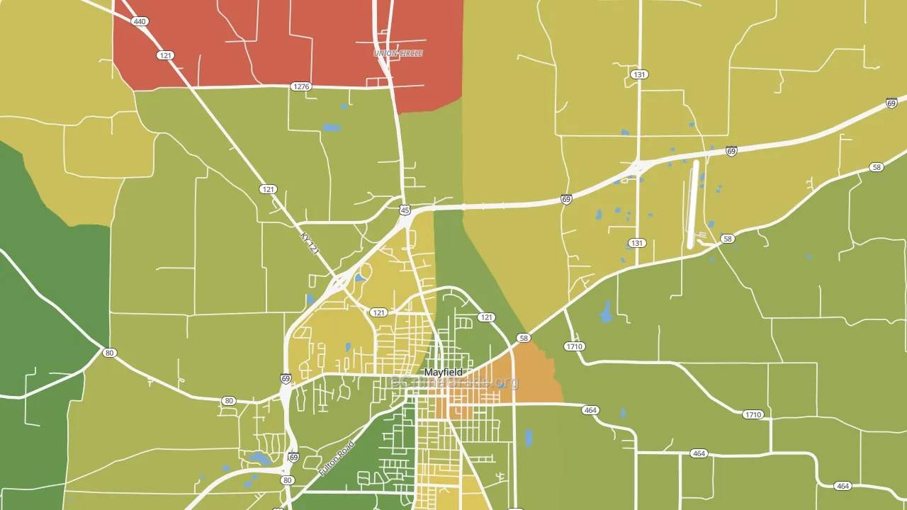 Lynnville, KY Map of Vehicle Theft Rates