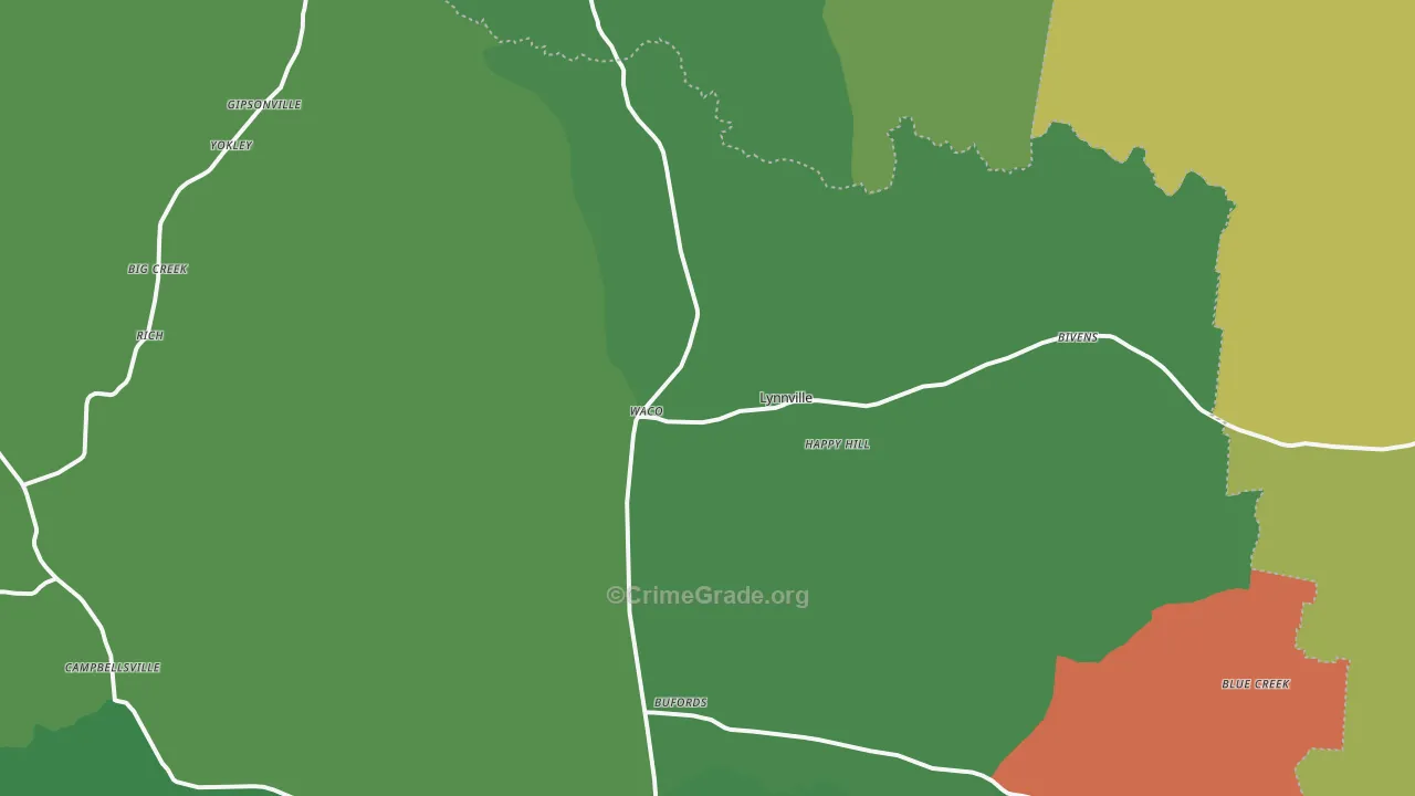 Lynnville, TN Map of Vehicle Theft Rates