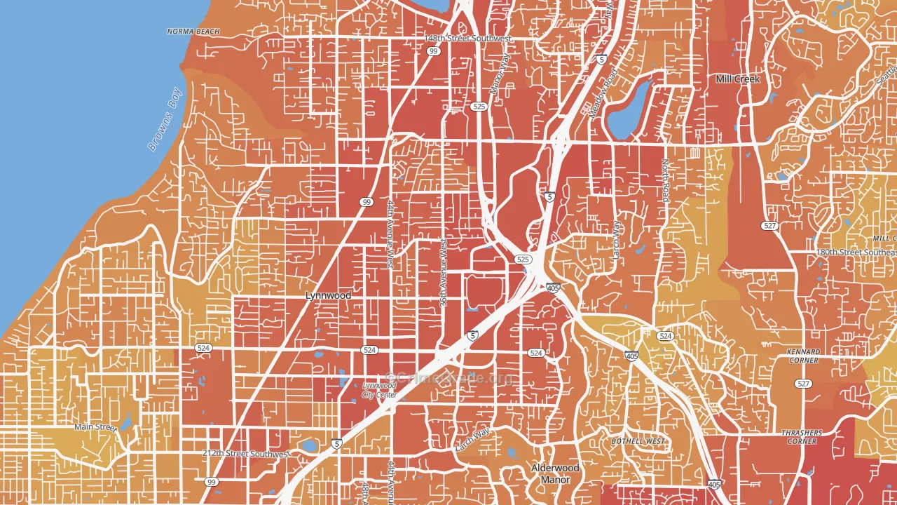 Lynnwood, WA Map of Vehicle Theft Rates