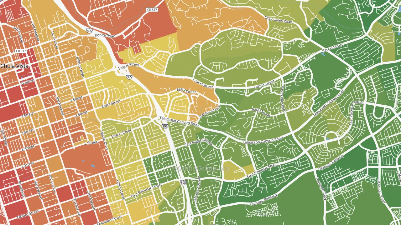 Lynwood Hills, Chula Vista, CA Map of Vehicle Theft Rates