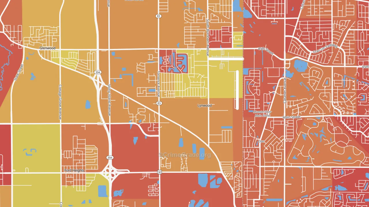 Lynwood, IL Map of Vehicle Theft Rates