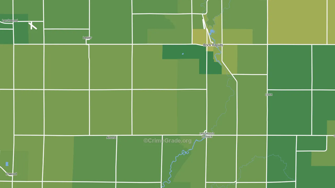 Lyon County, IA Map of Vehicle Theft Rates