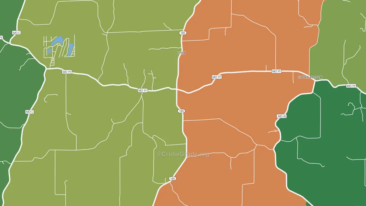 Lyon, MO Map of Vehicle Theft Rates
