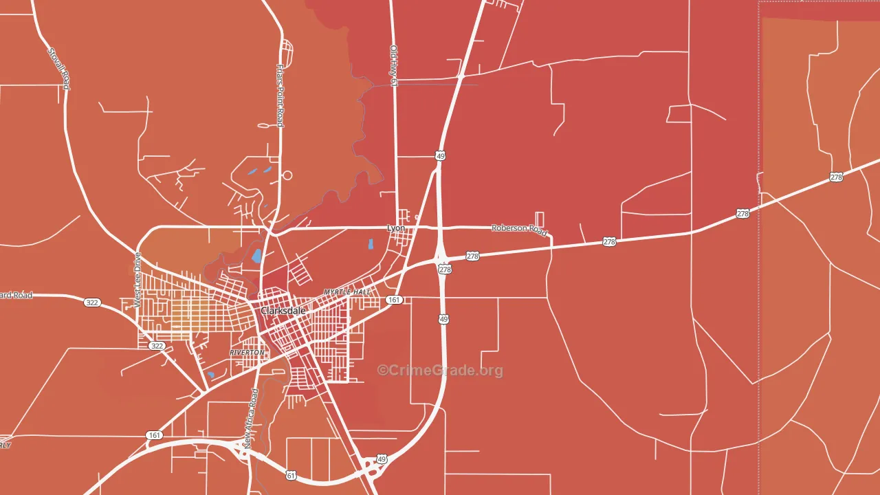Lyon, MS Map of Vehicle Theft Rates