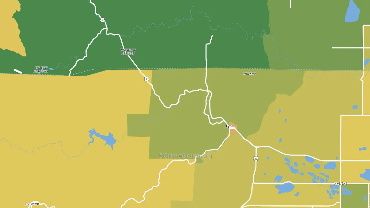 Lyons, CO Map of Vehicle Theft Rates