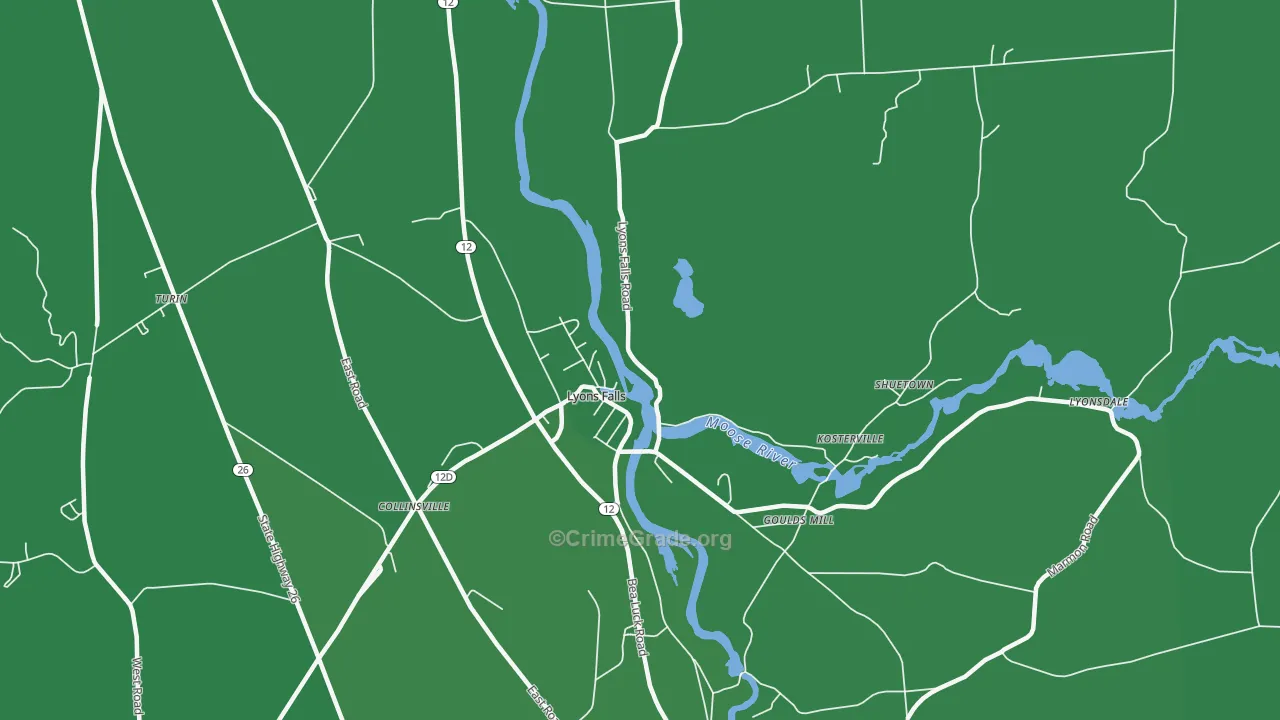 Lyons Falls, NY Map of Vehicle Theft Rates