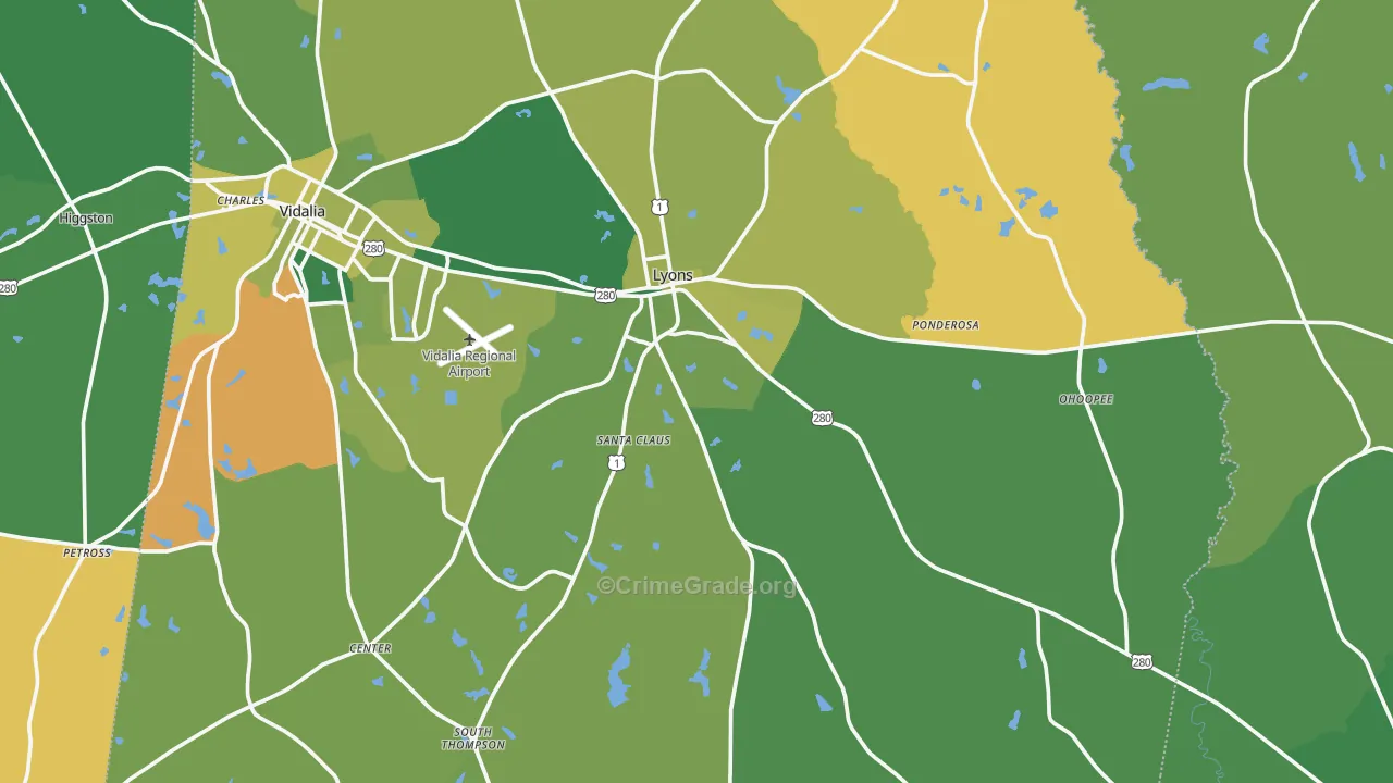 Lyons, GA Map of Vehicle Theft Rates