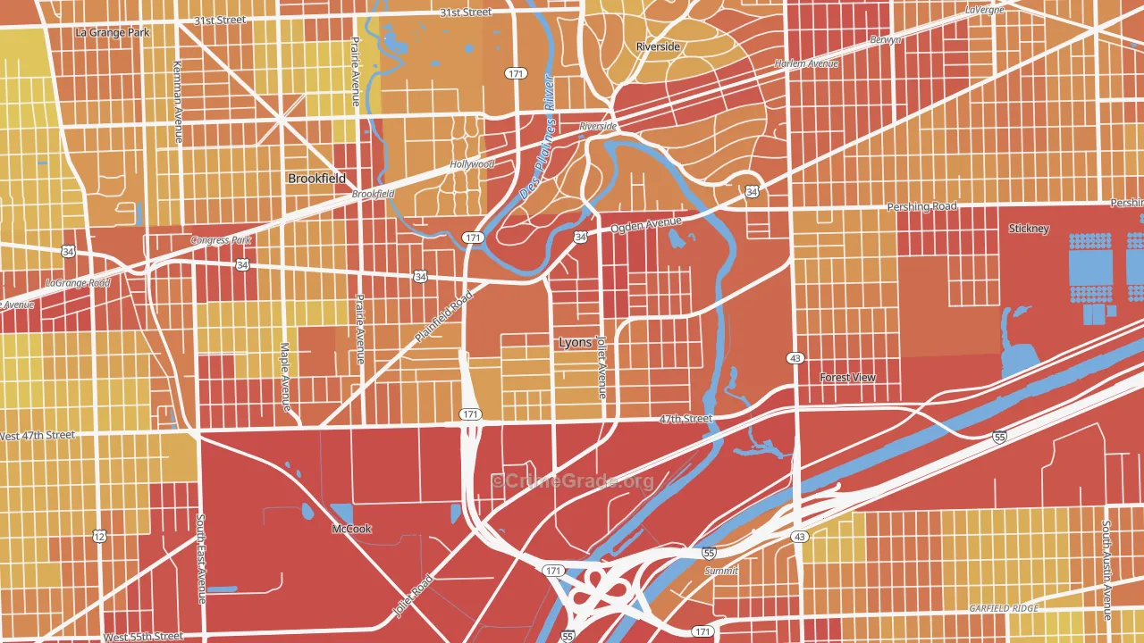 Lyons, IL Map of Vehicle Theft Rates