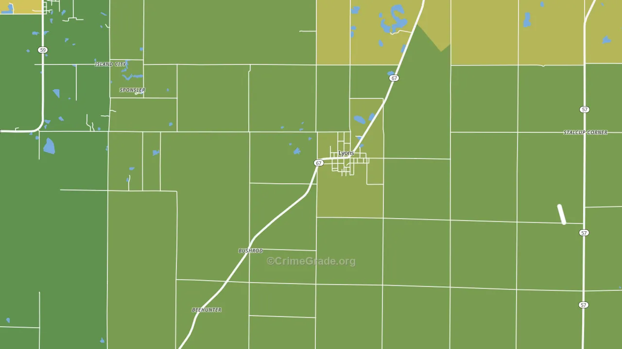 Lyons, IN Map of Vehicle Theft Rates