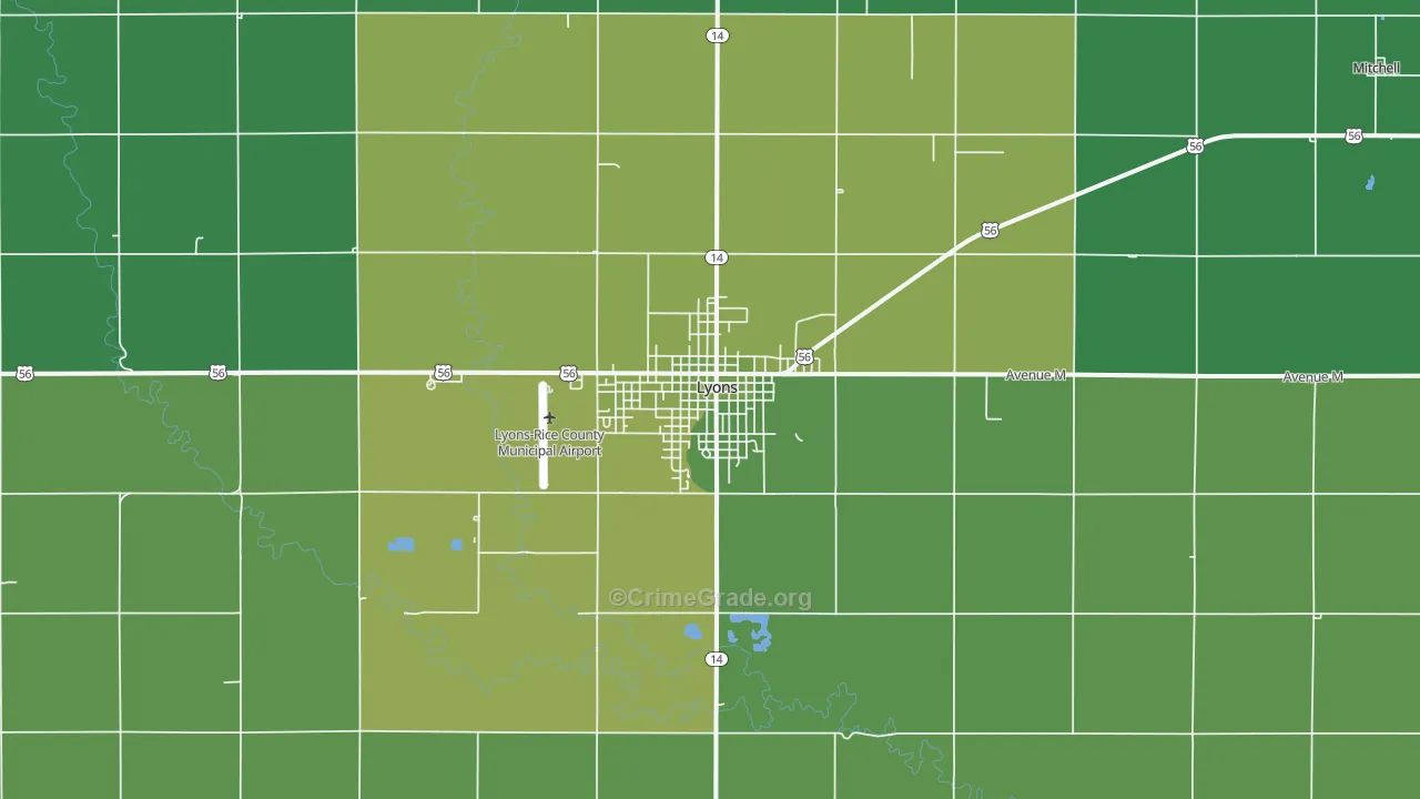 Lyons, KS Map of Vehicle Theft Rates