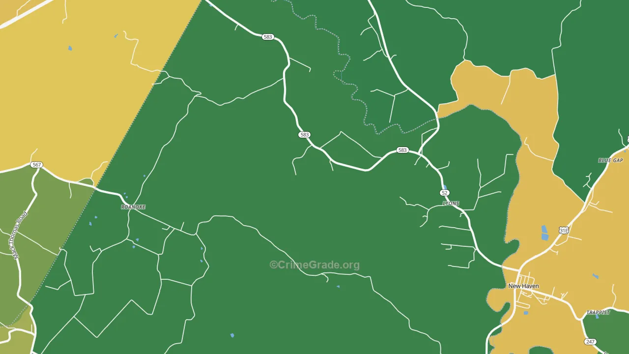 Lyons, KY Map of Vehicle Theft Rates