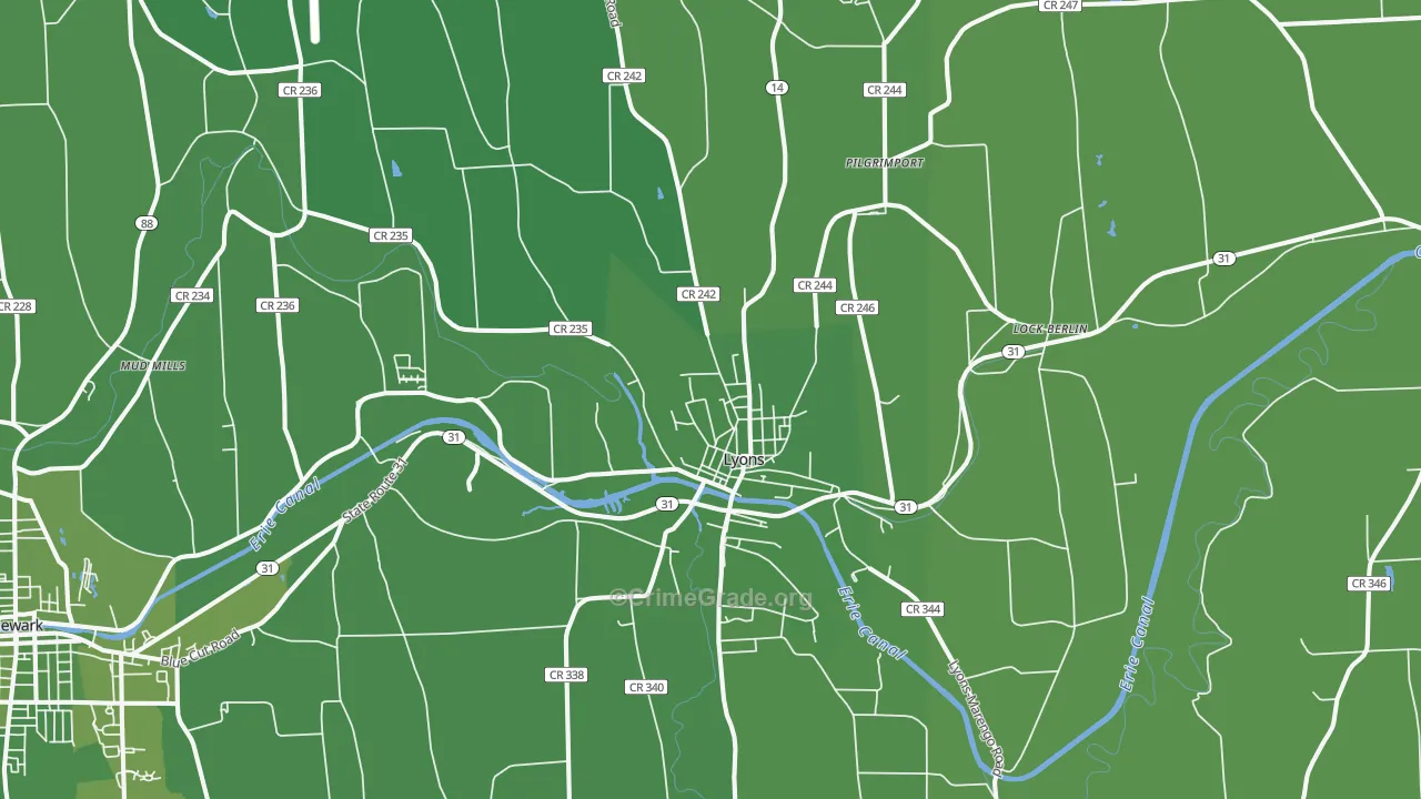 Lyons, NY Map of Vehicle Theft Rates