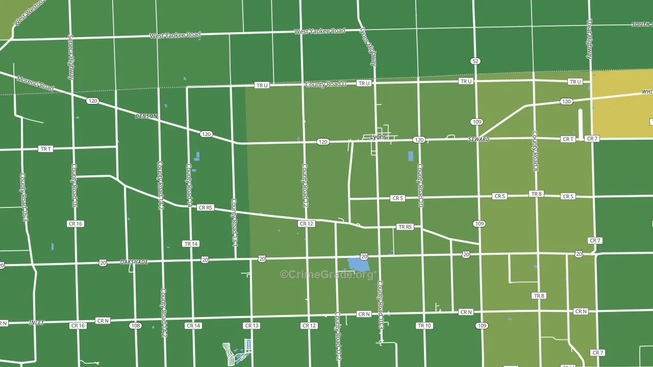 Lyons, OH Map of Vehicle Theft Rates