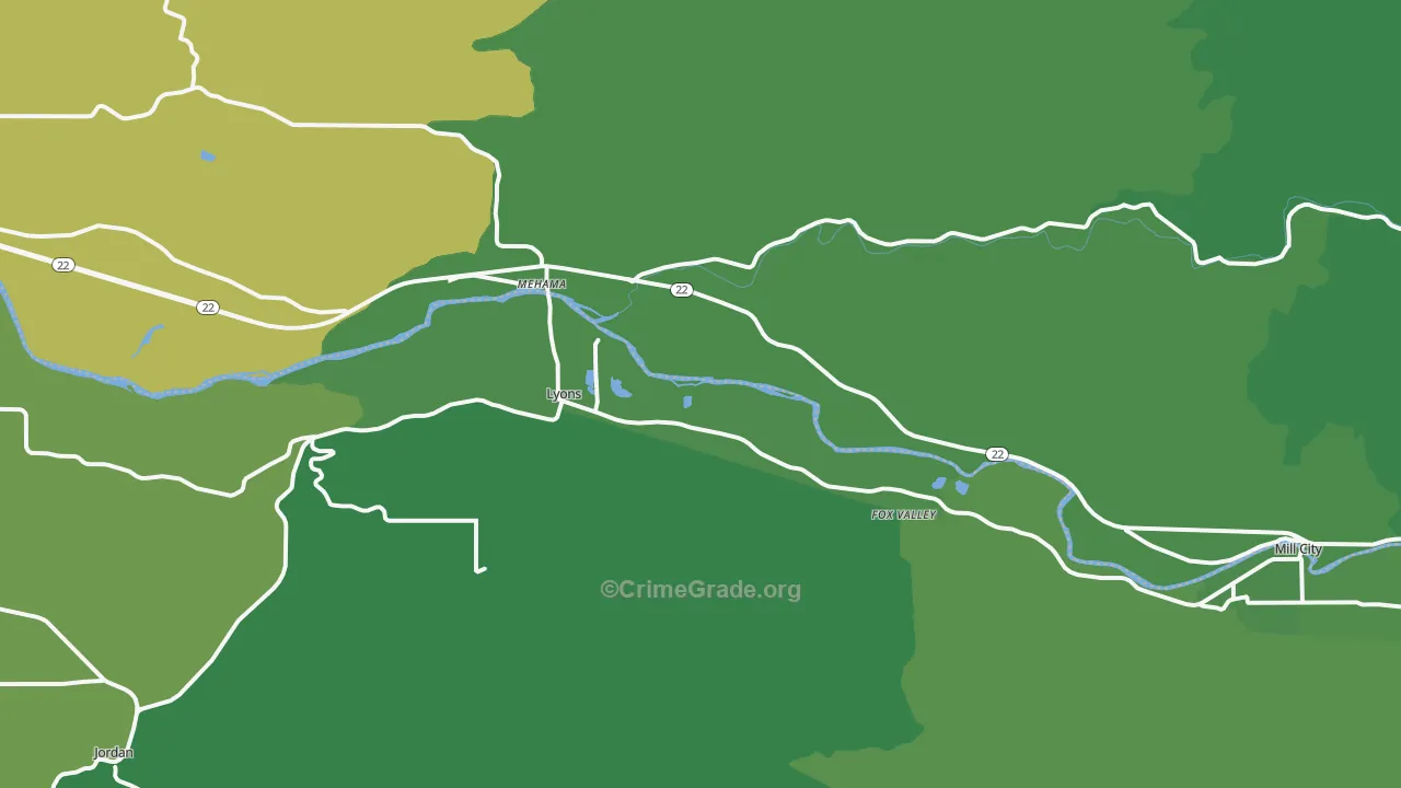 Lyons, OR Map of Vehicle Theft Rates