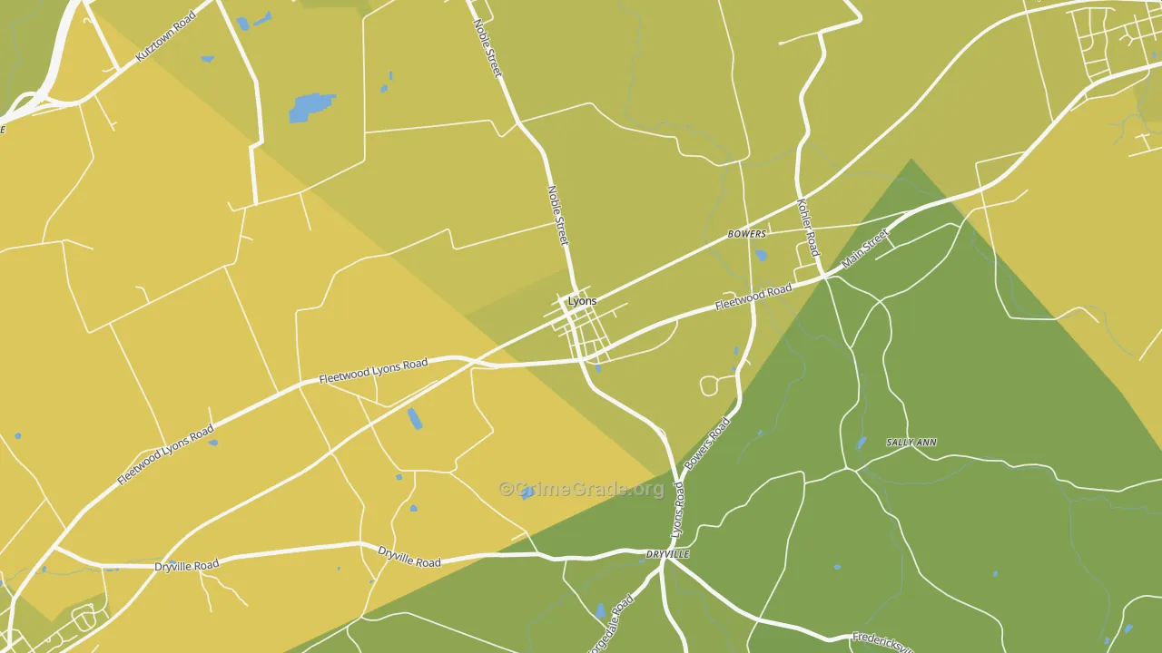 Lyons, PA Map of Vehicle Theft Rates