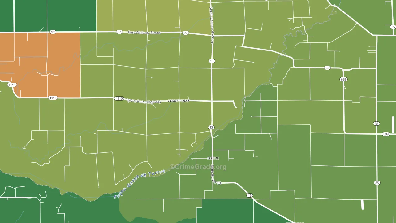 Lyons Point, LA Map of Vehicle Theft Rates