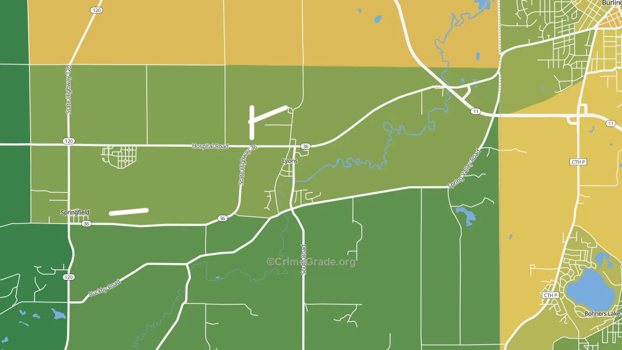 Lyons, WI Map of Vehicle Theft Rates