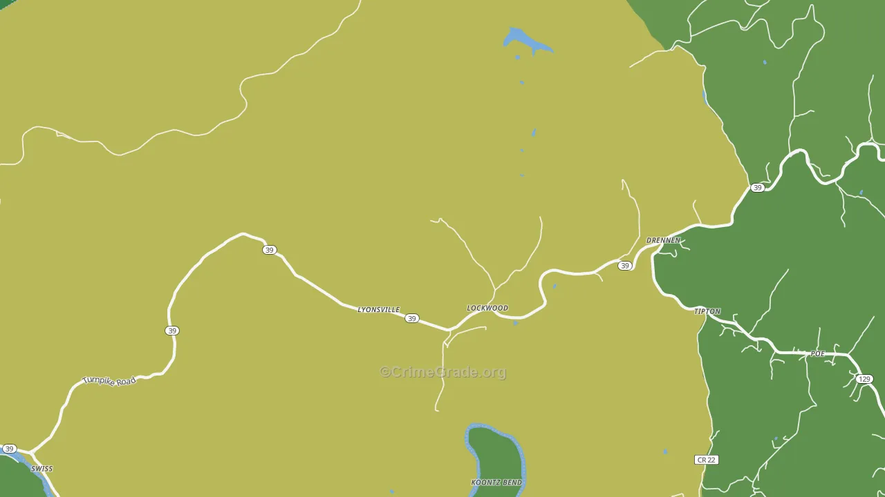 Lyonsville, WV Map of Vehicle Theft Rates