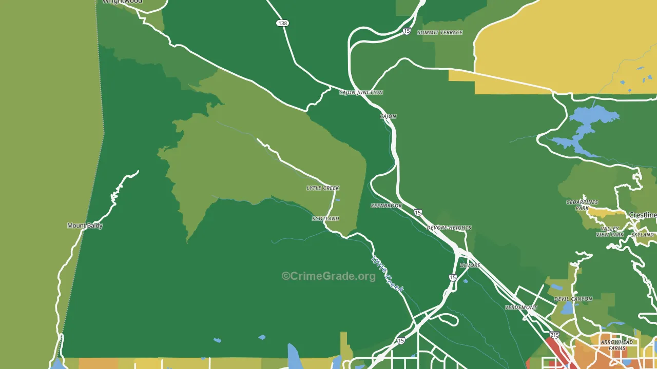 Lytle Creek, CA Map of Vehicle Theft Rates