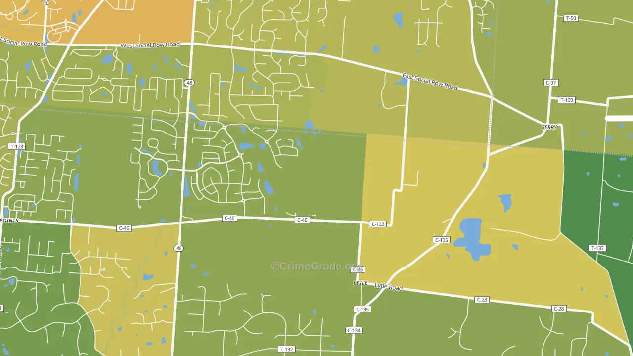 Lytle, OH Map of Vehicle Theft Rates