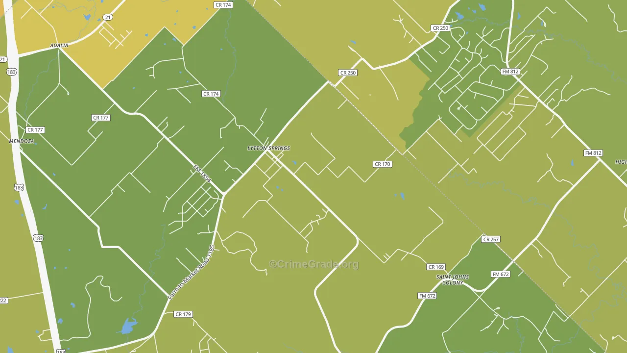 Lytton Springs, TX Map of Vehicle Theft Rates