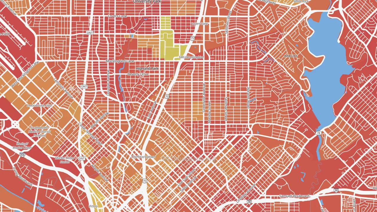 M Streets, Dallas, TX Map of Vehicle Theft Rates