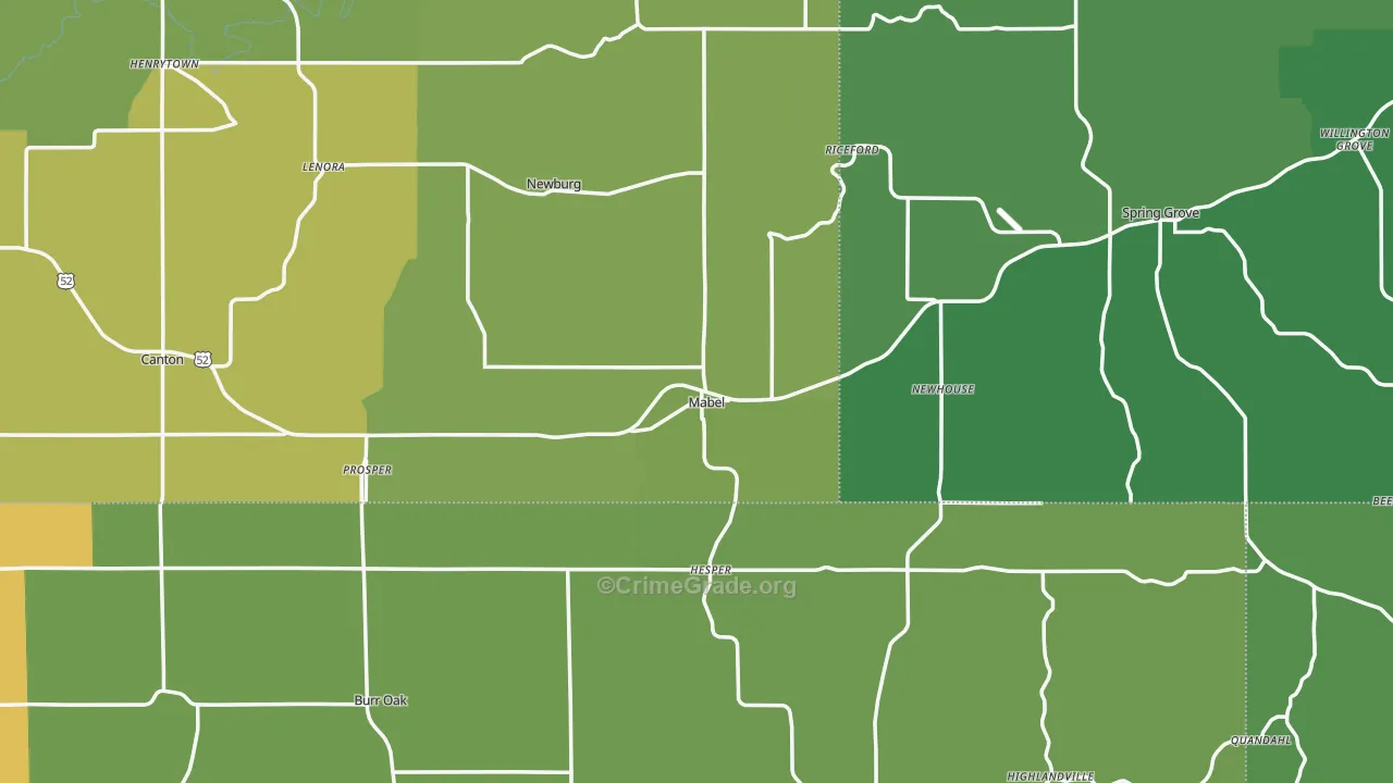 Mabel, MN Map of Vehicle Theft Rates