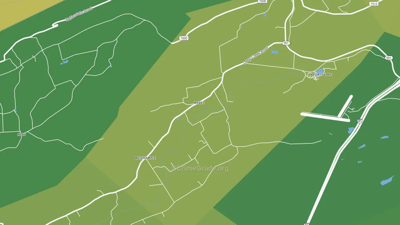 Mabel, PA Map of Vehicle Theft Rates