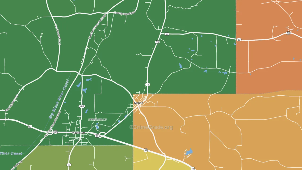Maben, MS Map of Vehicle Theft Rates