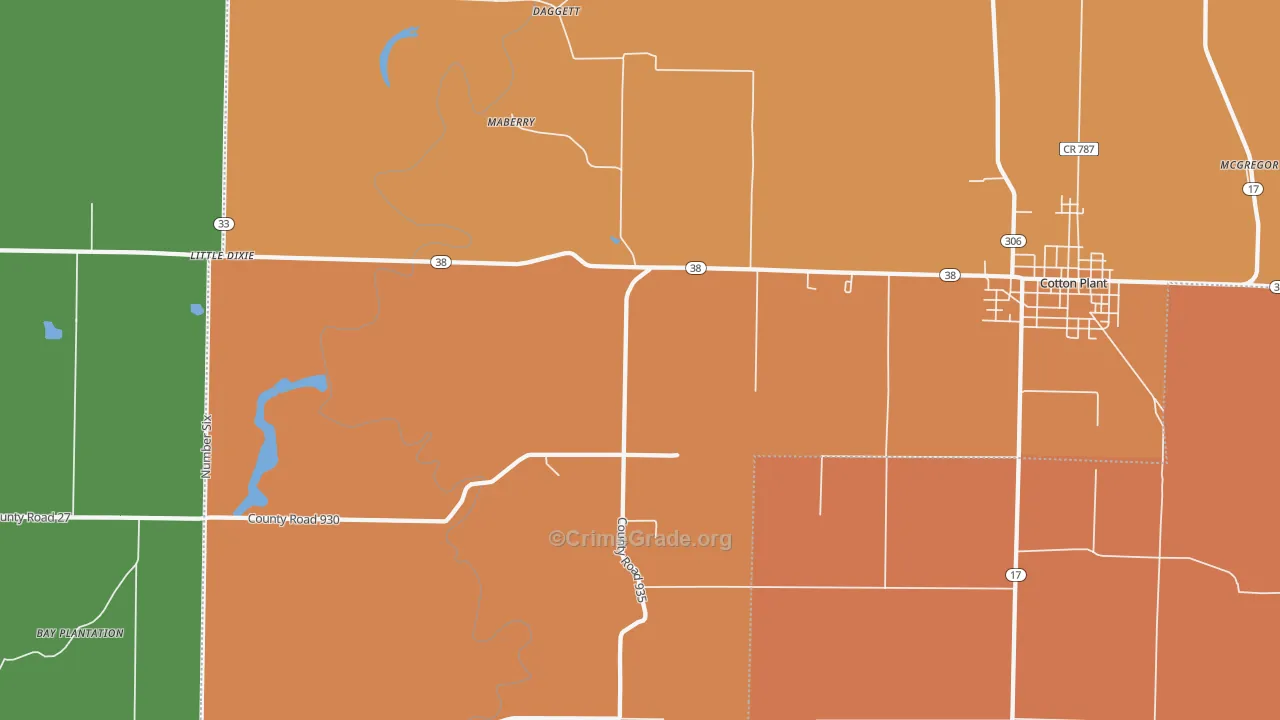Maberry, AR Map of Vehicle Theft Rates