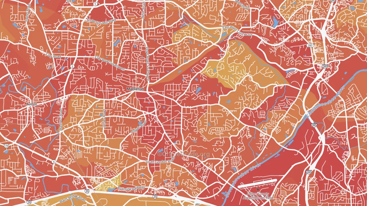 Mableton, GA Map of Vehicle Theft Rates