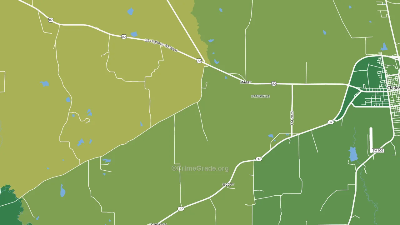 Mabry, TX Map of Vehicle Theft Rates
