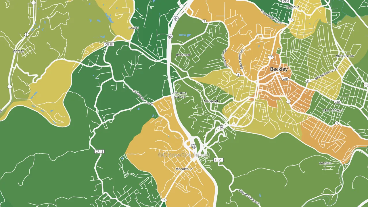 Mabscott, WV Map of Vehicle Theft Rates