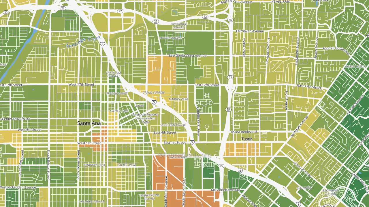 Mabury Park, Santa Ana, CA Map of Vehicle Theft Rates