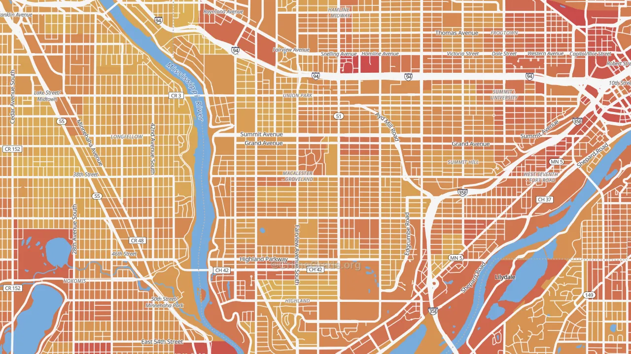 Macalester-Groveland, St. Paul, MN Map of Vehicle Theft Rates