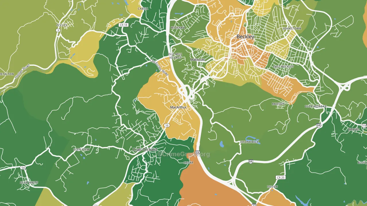 MaCarthur, WV Map of Vehicle Theft Rates