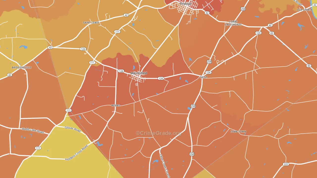 Macclesfield, NC Map of Vehicle Theft Rates