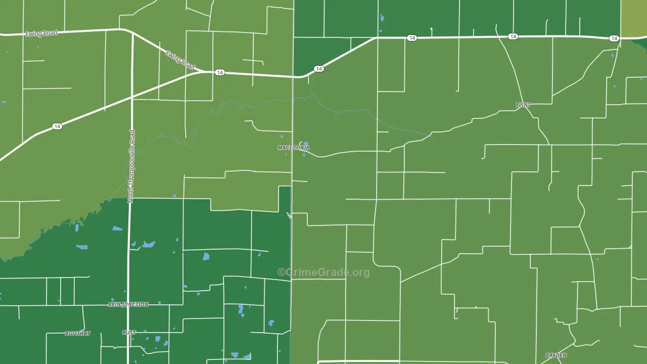 Macedonia, IL Map of Vehicle Theft Rates