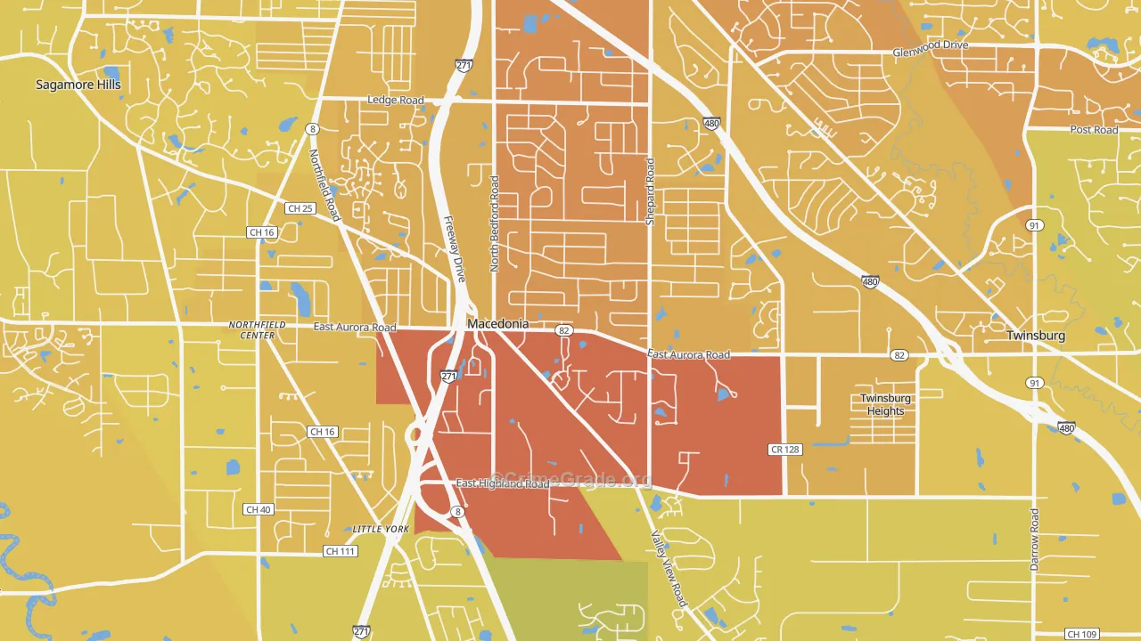 Macedonia, OH Map of Vehicle Theft Rates