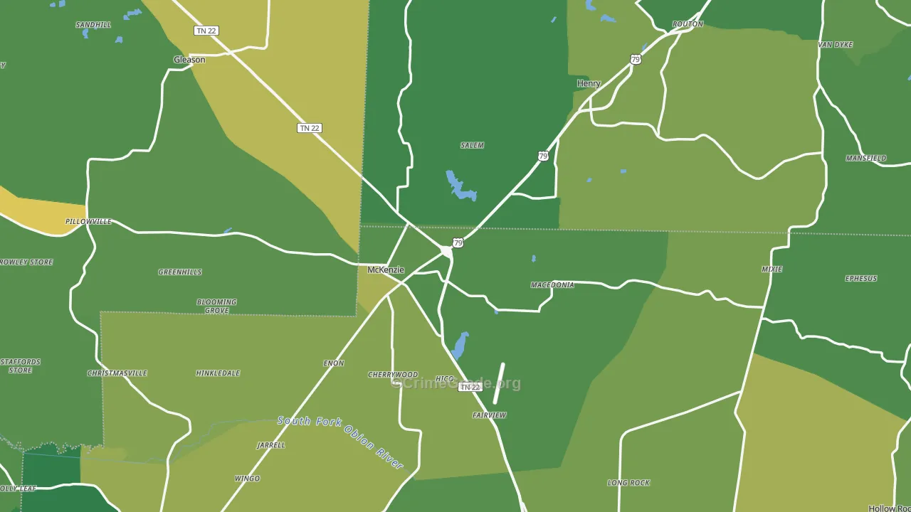 Macedonia, TN Map of Vehicle Theft Rates