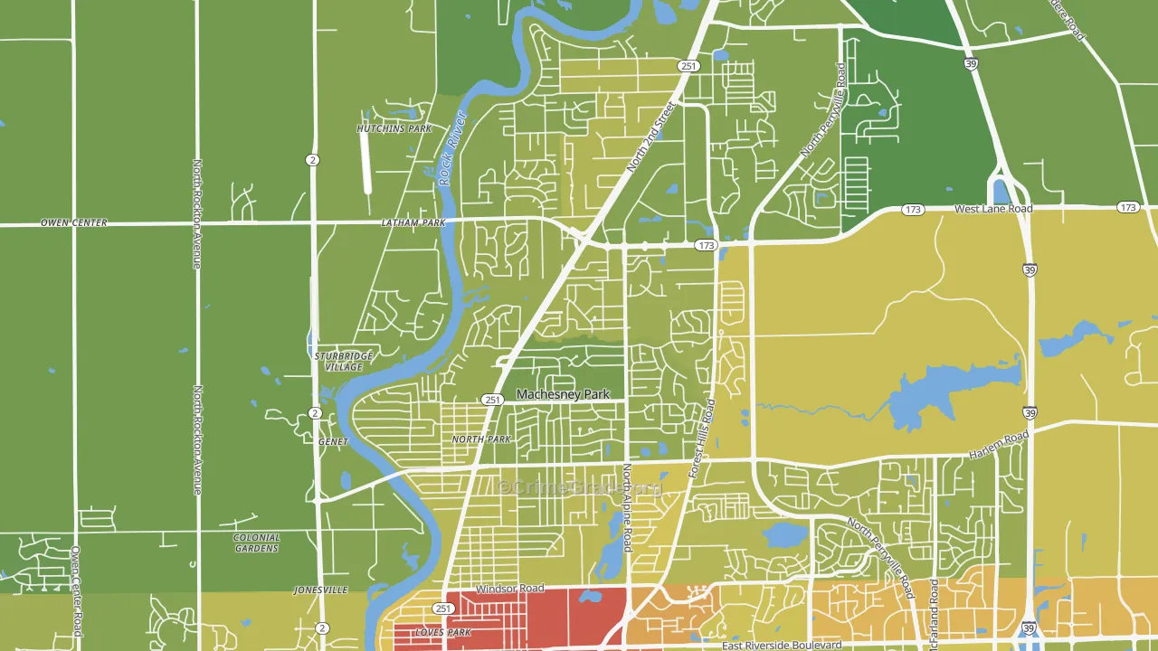 Machesney Park, IL Map of Vehicle Theft Rates