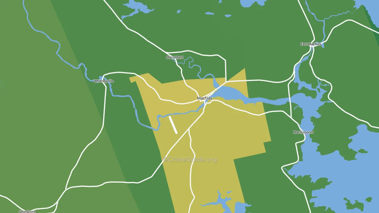 Machias, ME Map of Vehicle Theft Rates