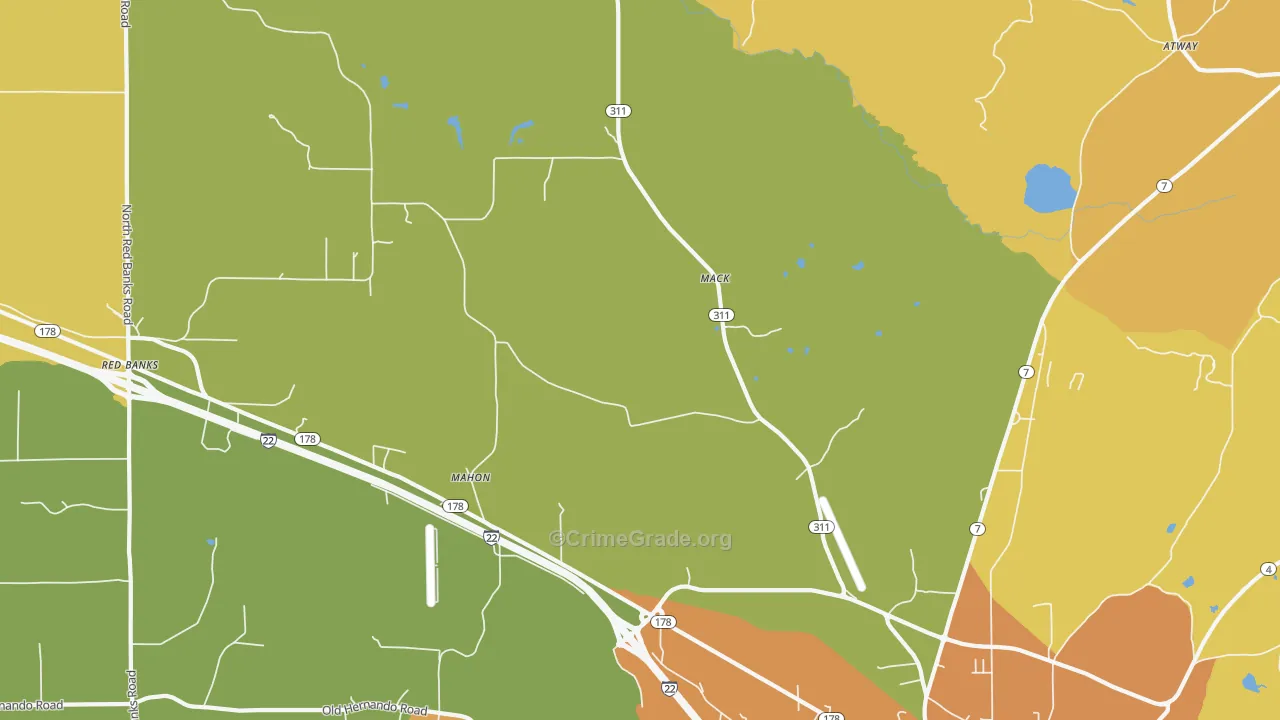 Mack, MS Map of Vehicle Theft Rates