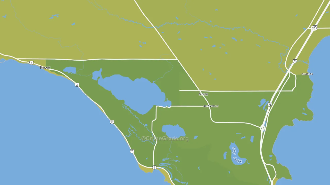 Mackinac County, MI Map of Vehicle Theft Rates