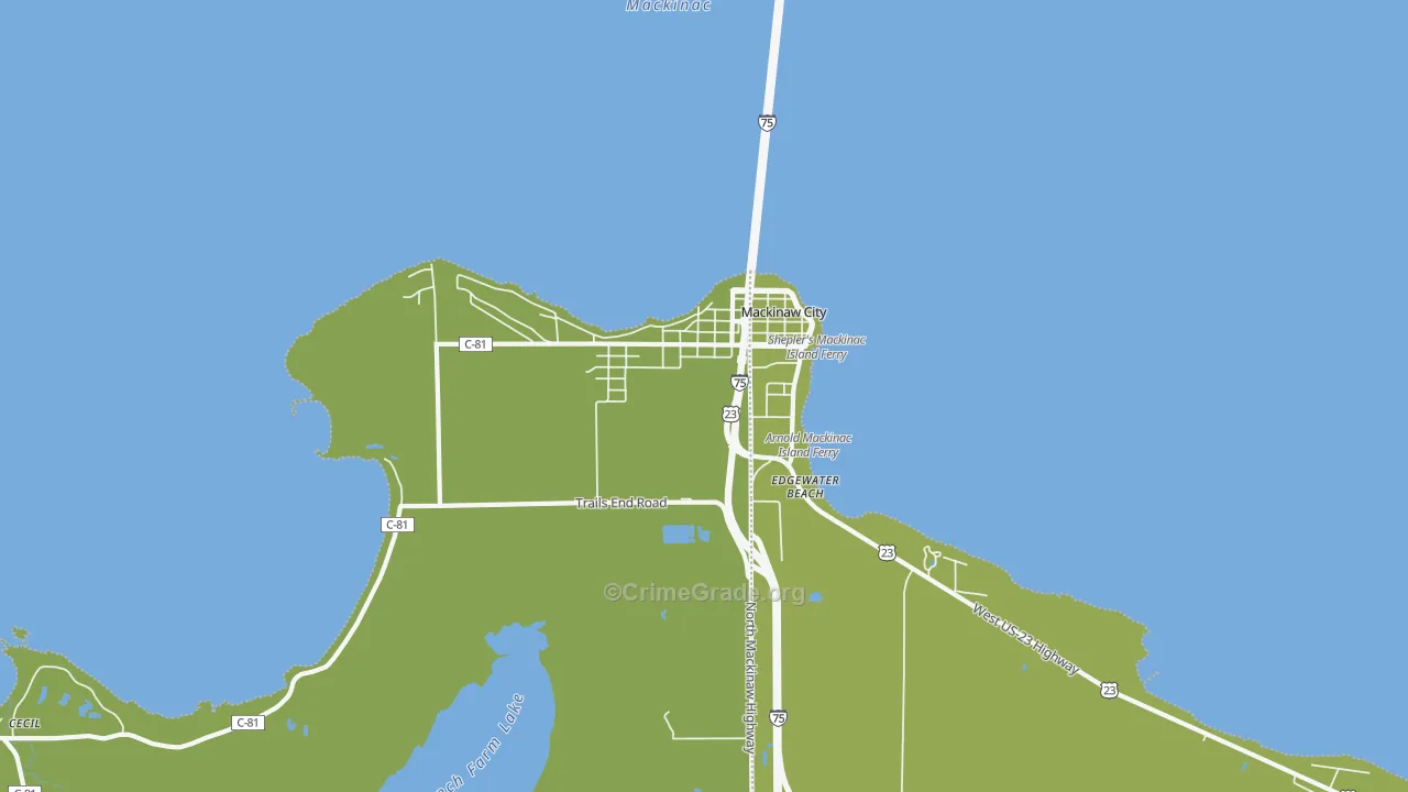 Mackinaw City, MI Map of Vehicle Theft Rates