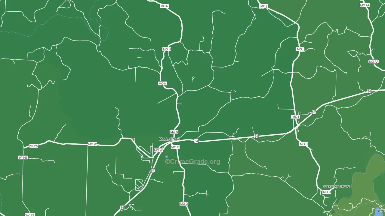 Macks Creek, MO Map of Vehicle Theft Rates