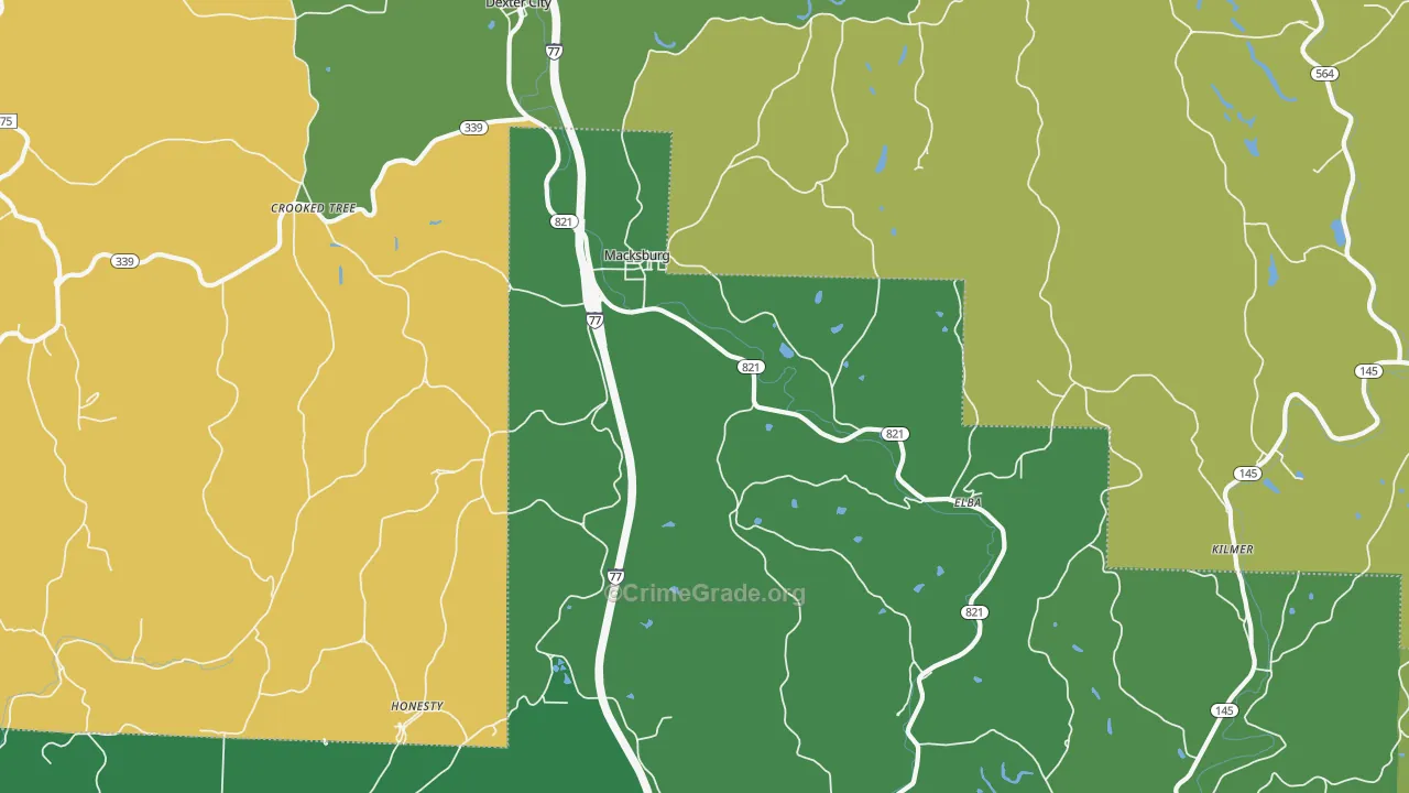 Macksburg, OH Map of Vehicle Theft Rates