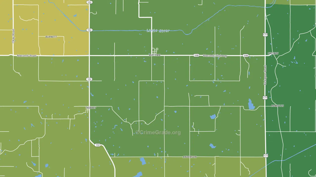 Macomb, OK Map of Vehicle Theft Rates