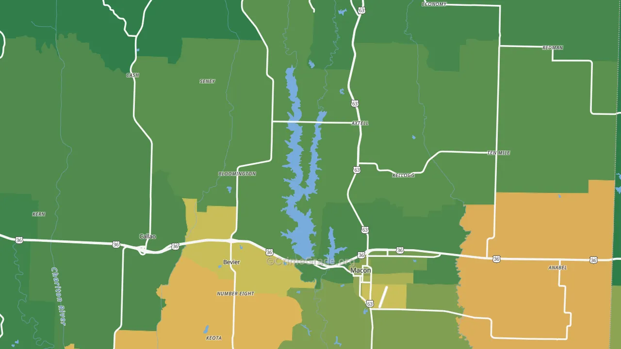 Macon County, MO Map of Vehicle Theft Rates