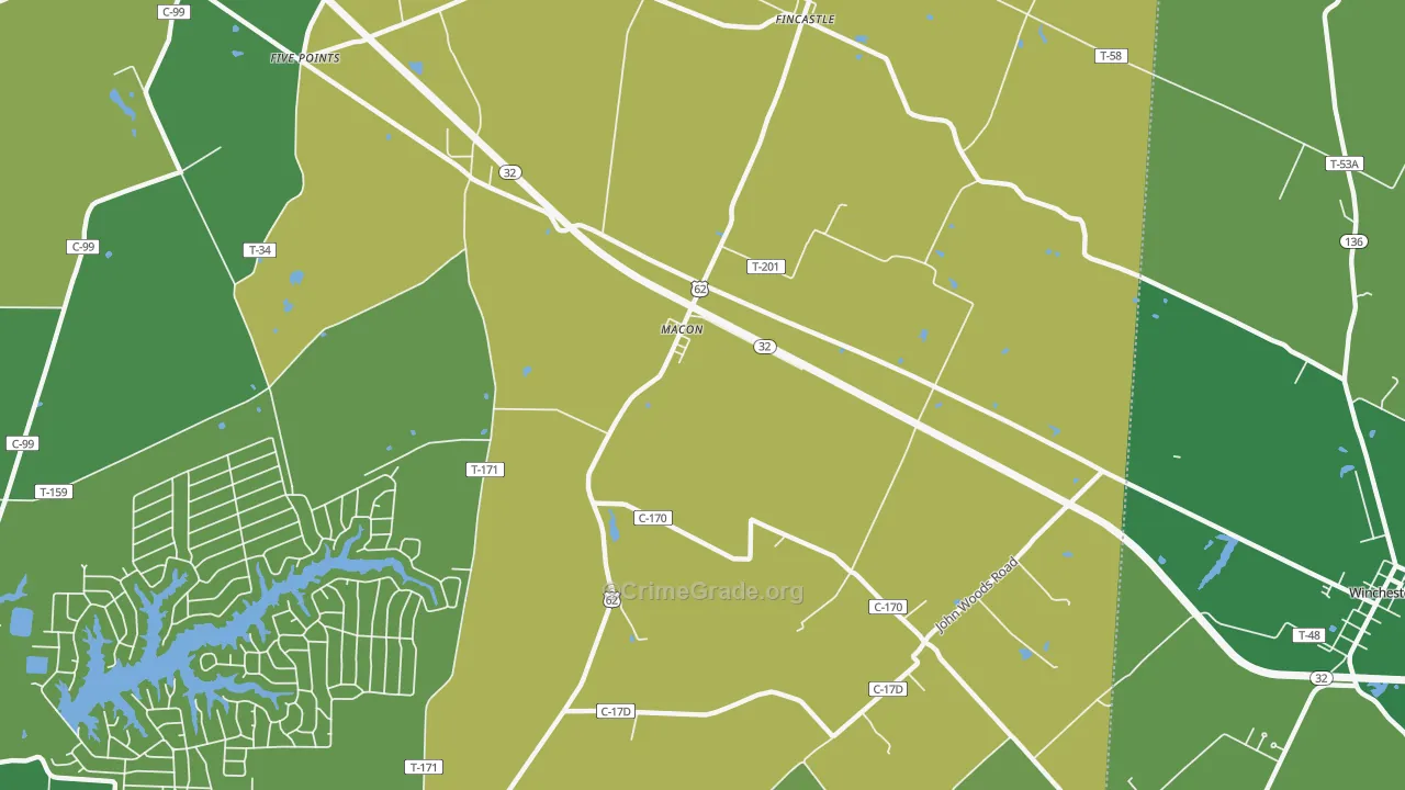Macon, OH Map of Vehicle Theft Rates